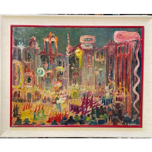 Swiss Artist, Celebration Scene in the Square, 20th Century, Oil Painting For Sale - Image 6 of 8