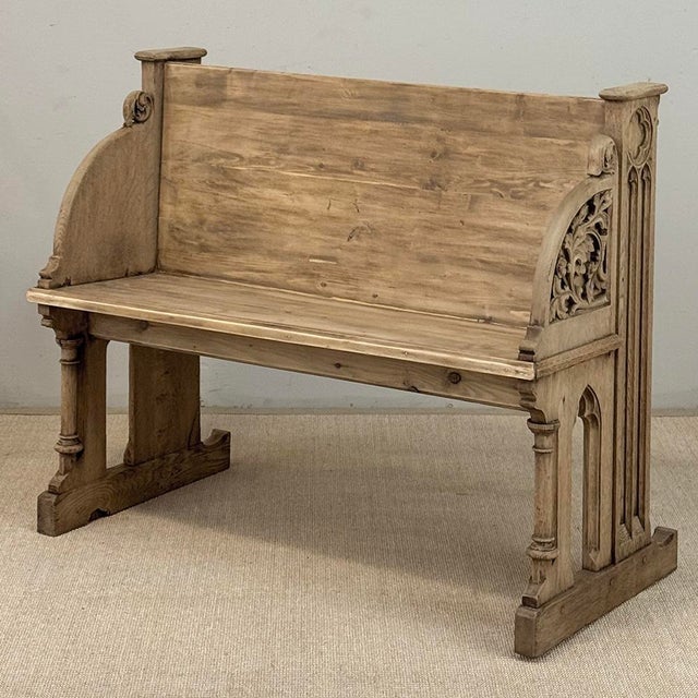 Late 19th Century 19th Century Gothic Revival Stripped Oak & Fruitwood Deacon’s Bench For Sale - Image 5 of 18