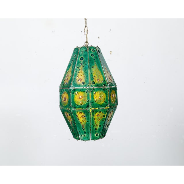 Late 20th Century Felipe Derflingher Art Glass Pendant Light Fixture with Green and Yellow Tones For Sale - Image 12 of 12
