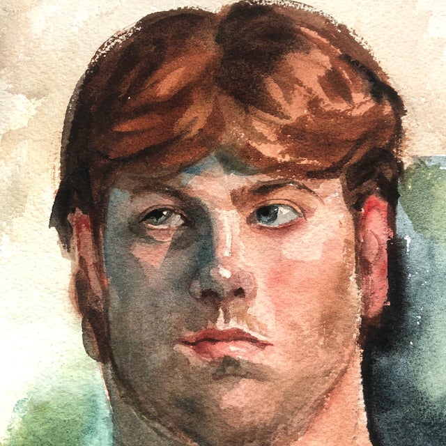 Realism Original Vintage Double Sided Male/Female Portrait Watercolor Painting Signed For Sale - Image 3 of 7