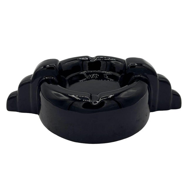 1950s 1950s Rare Black Stepped Streamline Art Deco Ceramic Ashtray For Sale - Image 5 of 6