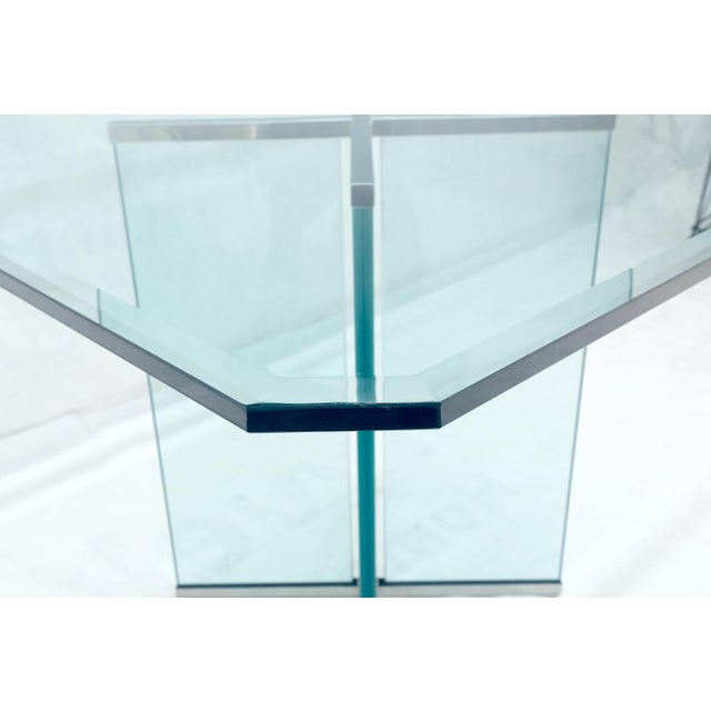 Italian Mid Century Modern 3/4" Thick Beveled Glass Single Pedestal Dining Game Table MINT!