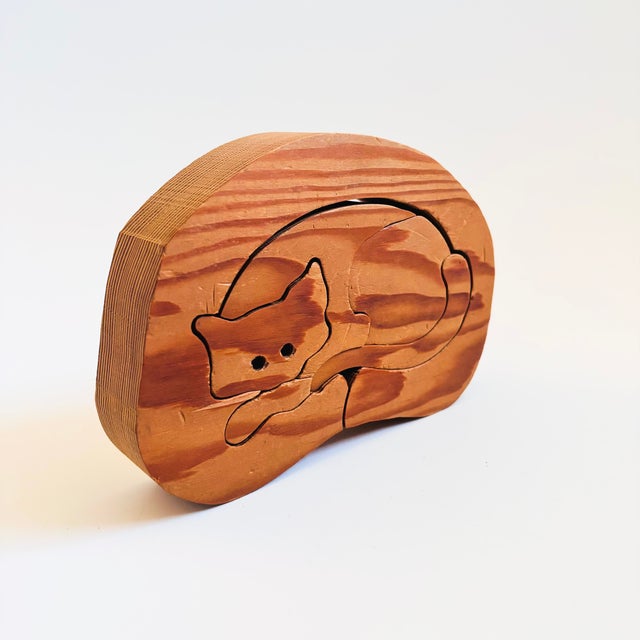 Brown Vintage Wood Cat Toy Puzzle For Sale - Image 8 of 14