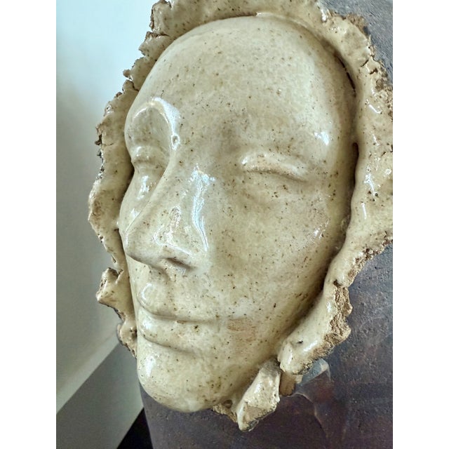 Mid Century Large Art Studio Sculptural Pottery Vase With Emerging Face Sculpture 1970s Artist Signed For Sale - Image 10 of 12