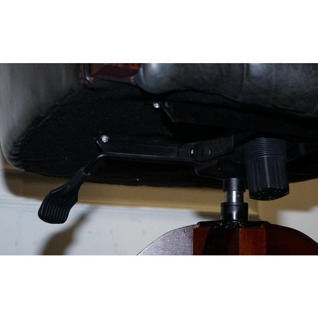 Vintage Chesterfield Dark Aged Grey Leather Directors Swifel Captains Chair For Sale - Image 13 of 16