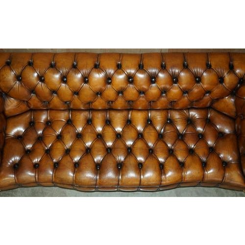 Vintage Hand-Dyed Brown Leather Serpentine Chesterfield Sofa For Sale - Image 6 of 18