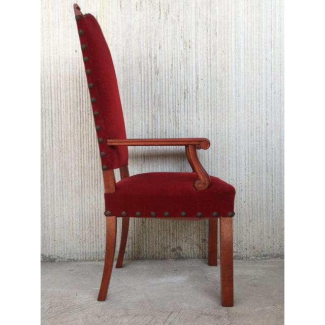 19th Century Spanish Revival High Back Armchair With Red Velvet Upholstery For Sale - Image 4 of 13