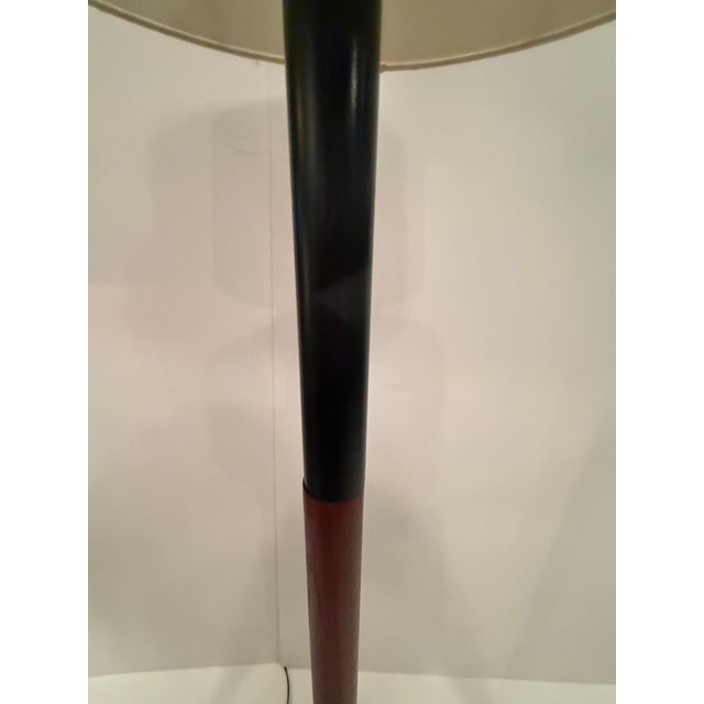 Ebonized Wood & Teak Danish Modern Floor Lamp With Iron Base For Sale In Philadelphia - Image 6 of 6