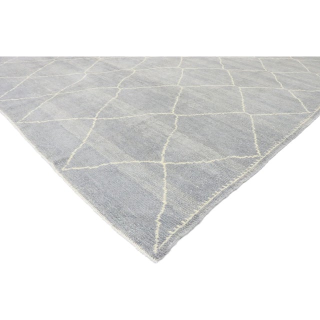 Contemporary Gray Moroccan Style Rug with Modern Trellis Design 08'03 x 09'00. This hand-knotted wool contemporary...