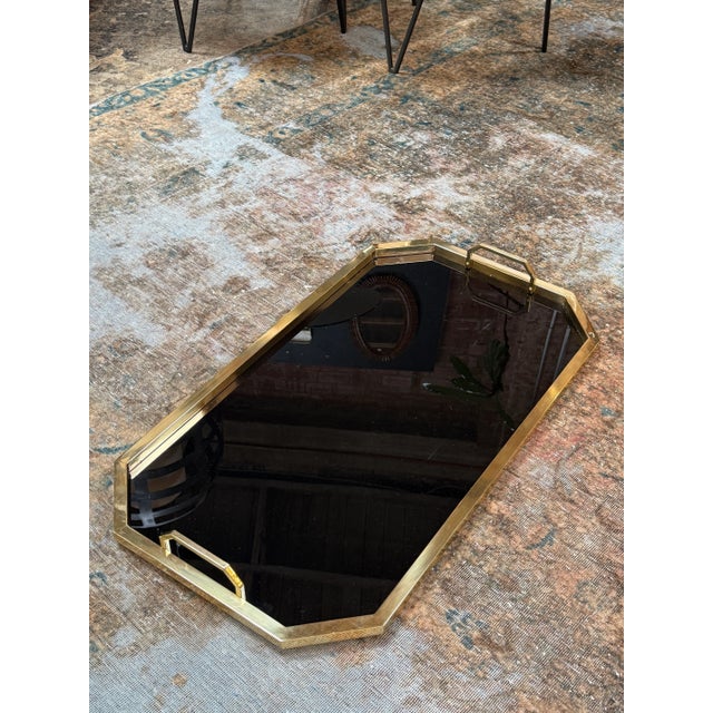 1970s Serving Tray in Brass and Black Glass, Italy For Sale In Los Angeles - Image 6 of 6