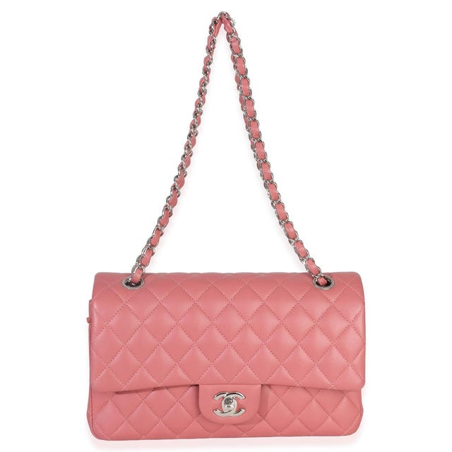 Pink Pink Quilted Lambskin Medium Classic Double Flap Bag For Sale - Image 8 of 9