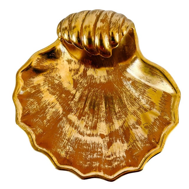 1970s Vintage Stangl Pottery Granada 22k Gold Scalloped Shell Dish For Sale - Image 5 of 7