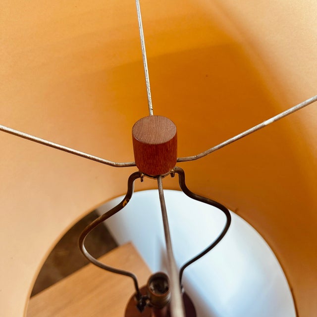 1960s Rare Turned Teak and Ceramic Martz Dots Lamp With Shade For Sale - Image 5 of 7