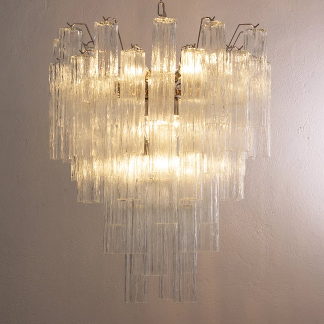 Mid-Century Modern Italian Chandelier in Tronchi Clear Murano Glass, 1980s For Sale - Image 3 of 12