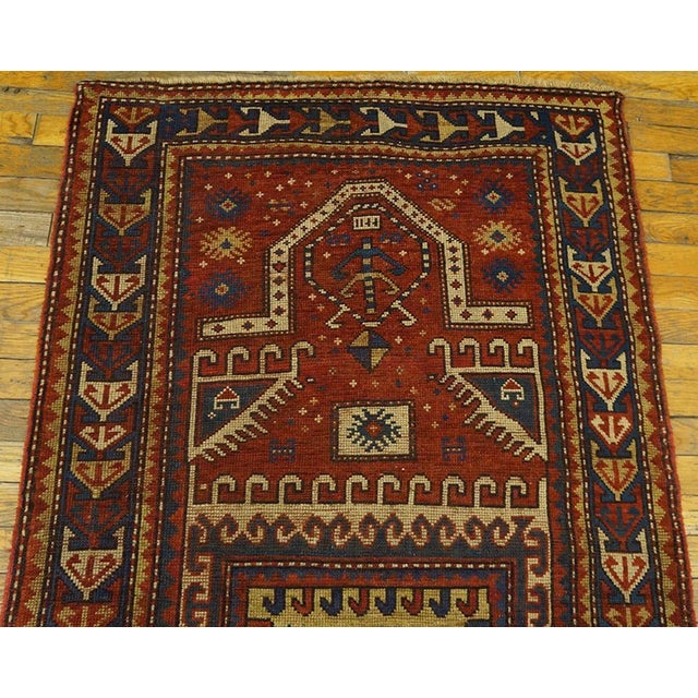 Late 19th Century 1870s Red Geometric Tribal Antique Caucasian Kazak Prayer Rug 3' X 4'9" Handknotted Wool Carpet For Sale - Image 5 of 7