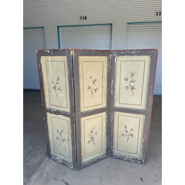 Antique Hand-Painted Japanese Three-Panel Screen With Birds and Bamboo Motif For Sale - Image 12 of 12