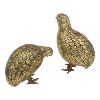 Mid-Century Japanese Brass Quails - A Pair For Sale