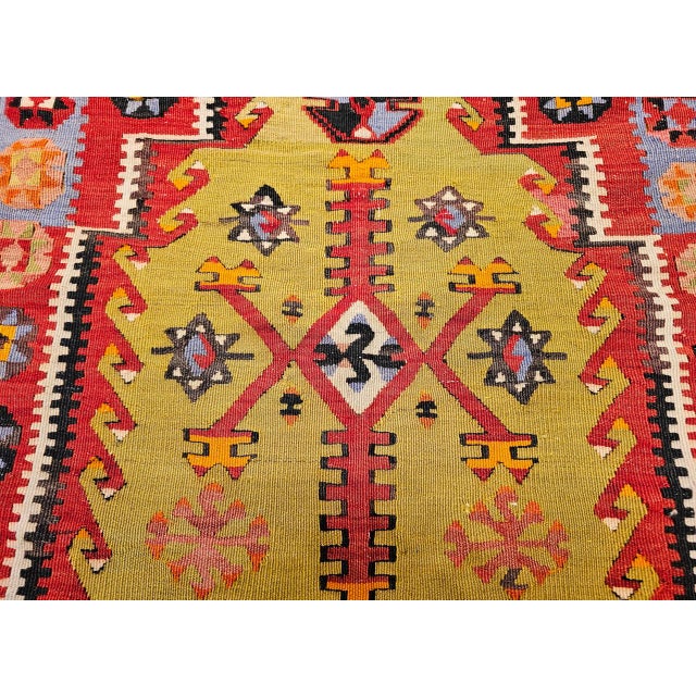 Vintage Turkish Kilim Rug, Flat-Woven Prayer Pattern, Yellow & Green, 4x6 For Sale - Image 12 of 16