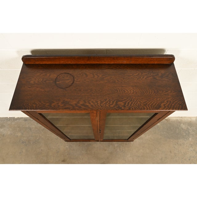 Antique Mission Oak Arts & Crafts Glass Front Bookcase Cabinet by Larkin Co., Circa 1910 For Sale - Image 11 of 15