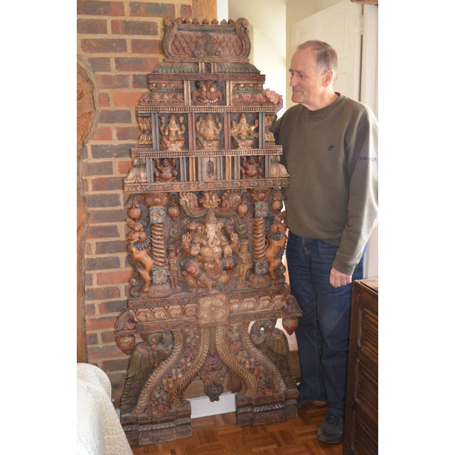 Grand 6ft Custom Architectural Hand-Carved Hardwood Temple Panels - Pair For Sale - Image 17 of 18