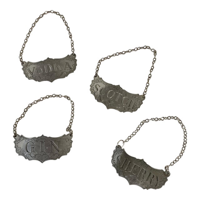 Pewter Steiff Liquor Decanter Tags, Set of 4