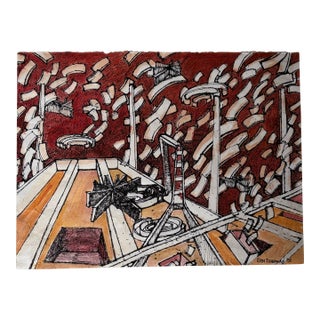 Ruth Esserman Abstract Architectural Mixed Media on Paper, Signed 2003 For Sale