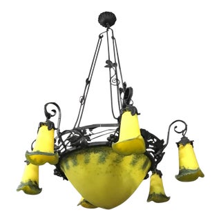 French Art Deco Yellow and Black Chandelier For Sale