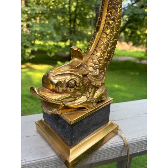 Gilt Brass Dolphin Lamps, a Pair For Sale - Image 4 of 12
