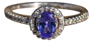 The Rhydian: Ladies 14K Tanzanite and Diamond Halo Engagement Ring