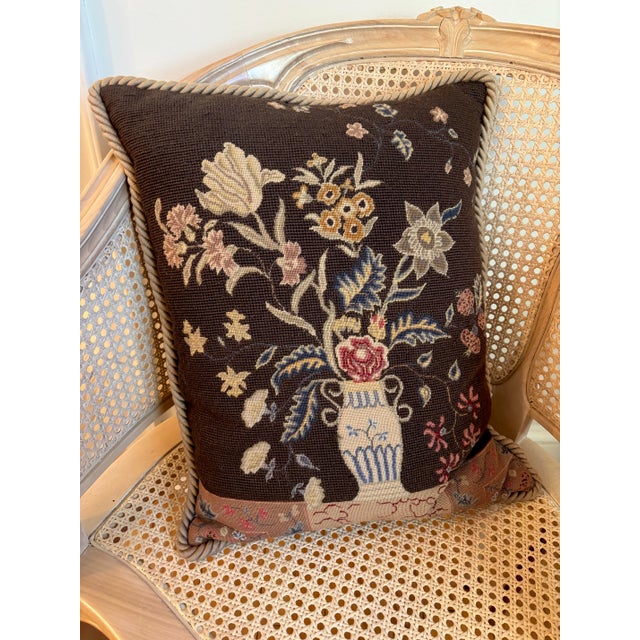 Vintage Embroidered Floral Bouquet Pillow For Sale - Image 9 of 9