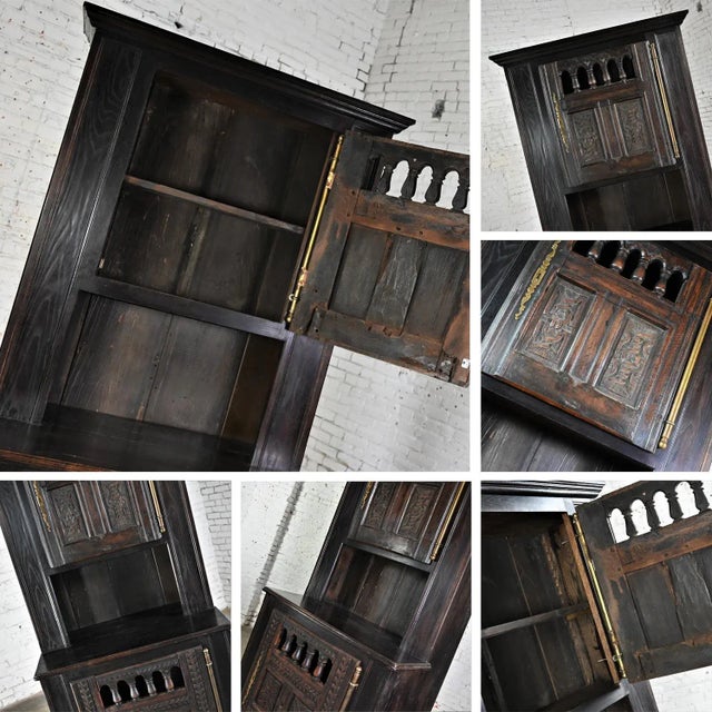 Vintage Spanish Colonial Revival Style Oak Cupboard Hutch Cabinet or Dry Bar Hand Carved For Sale - Image 10 of 12