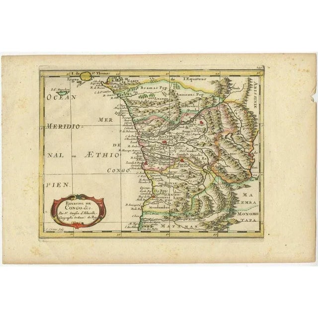 Antique map titled 'Royaume de Congo'. Map of Gabon, the Congo and Angola from Cape Lopez and Sao Tomé to approximately...