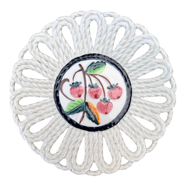 Majolica Hand Painted Strawberries Ceramic Plate Made in Spain For Sale