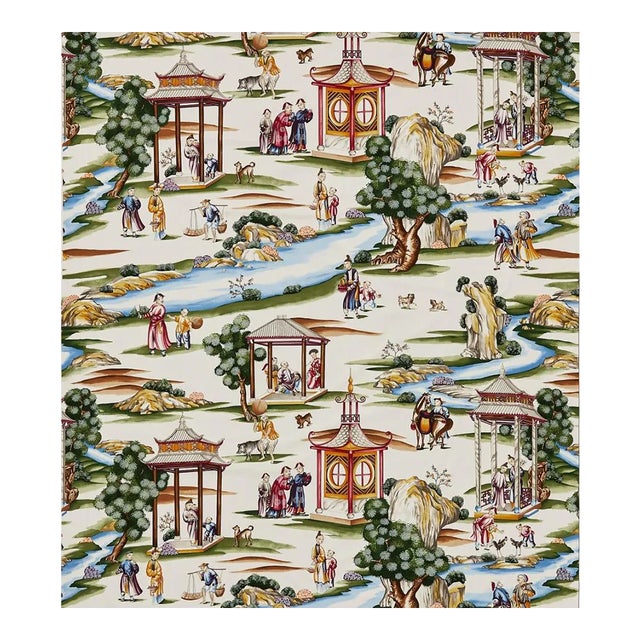 Sample - The House of Scalamandré Shanghai Cotton Print Fabric, Multi on Cream For Sale