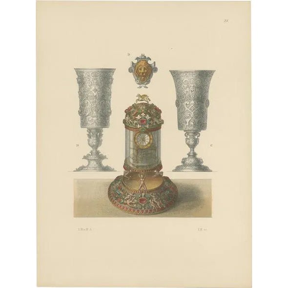 Hefner-Alteneck, Clock and Chalices, 1890, Paper For Sale