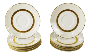 Theodore Haviland Gotham Ceramic Saucers in White and Gold - Set of 10
