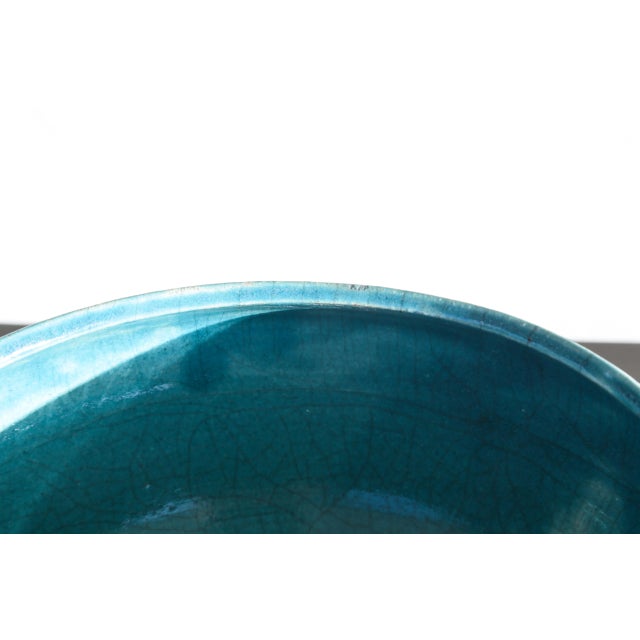 Ceramic 80s Vintage California Studio Raku Pottery Bowl, With Turquoise & White Crackle Glaze For Sale - Image 7 of 12