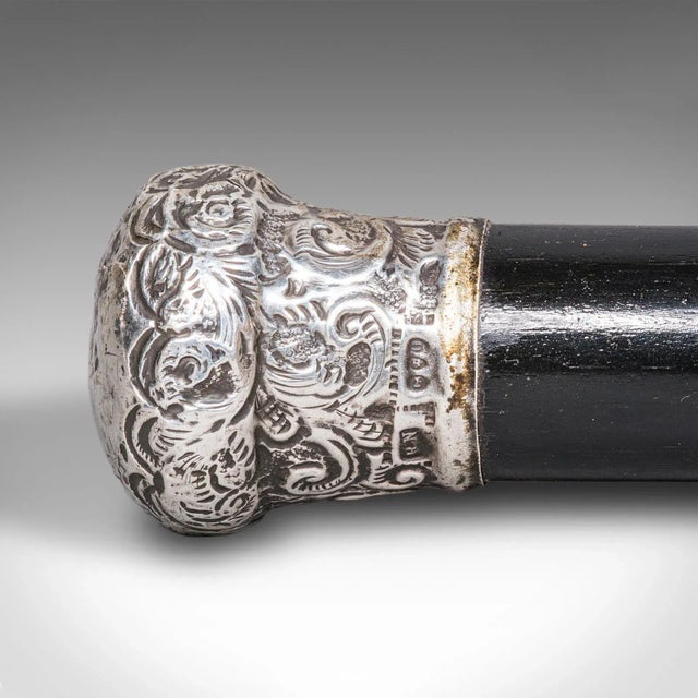 Black Antique Dandy’s Walking Cane, English, Stick, Ebonised, Victorian, 1889 Hallmark For Sale - Image 8 of 9