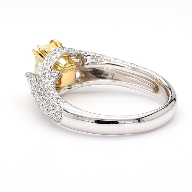 1990s 1990s Gia Cert. 1.01 Carat Fancy Intense Yellow Radiant Diamond Pave Set Split Ring, Size 6.25 For Sale - Image 5 of 12