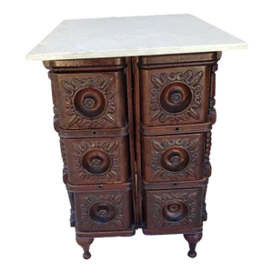 Victorian Carved Oak Sewing Chest of Drawers, Card Filing or Apothecary Cabinet