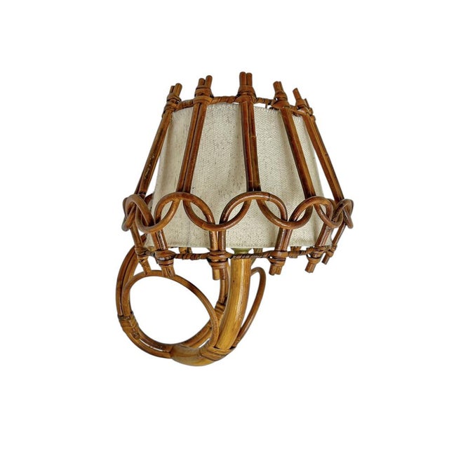 Bamboo and Rattan Wall Lights by Louis Sognot, 1960s, Set of 2 For Sale - Image 9 of 14
