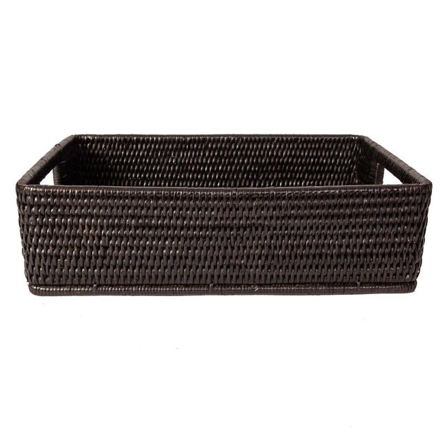 Artifacts Rattan Rectangular Storage Basket with Rounded Corners in Tudor Black - 14" For Sale - Image 4 of 10