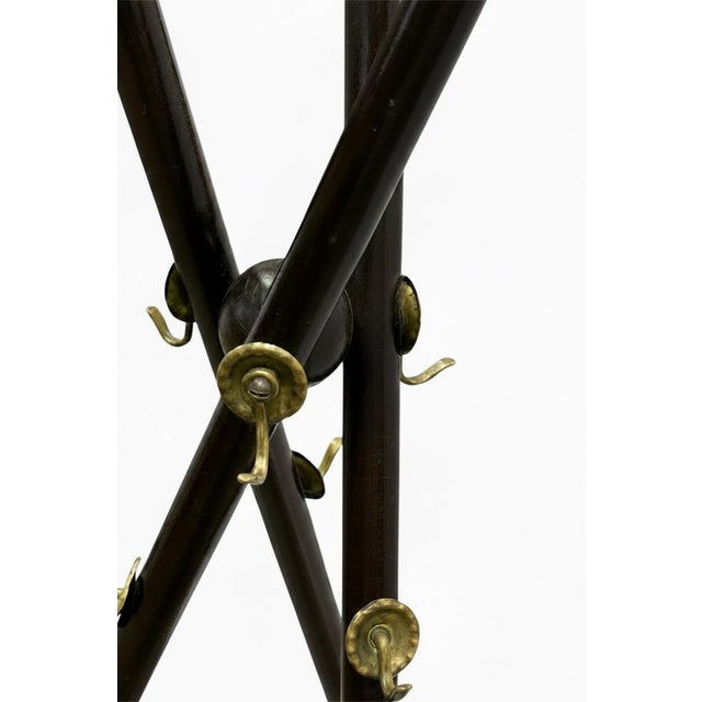 Wood Vintage Mahogany Wood Coat & Hat Rack With Brass Hooks For Sale - Image 7 of 10