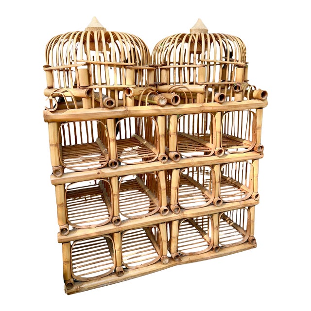 Vintage Rattan Pagoda Wine Rack For Sale