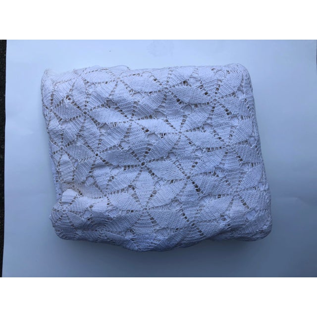 White Vintage Handmade White Cotton Crochet Tablecloth For Sale - Image 8 of 8