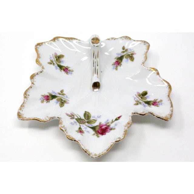 1960s Vintage Maple Leaf With Roses Handled Dish For Sale - Image 5 of 9
