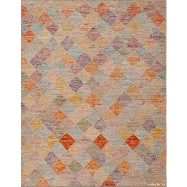 Rustic Colorful Geometric Diamond Design Contemporary Modern Area Rug For Sale