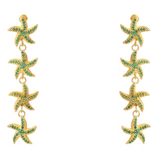 Emerald Starfish Cascade Gold Dangle Earrings, A Pair For Sale