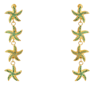 Emerald Starfish Cascade Gold Dangle Earrings, A Pair