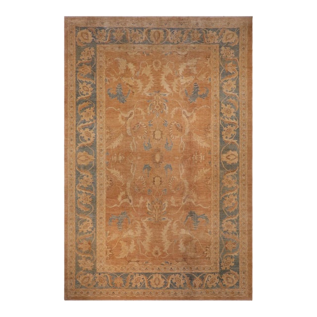 Classic Ziegler Rust Teal Blue Hand-Knotted Wool Rug - 13'0'' X 19'5'' For Sale